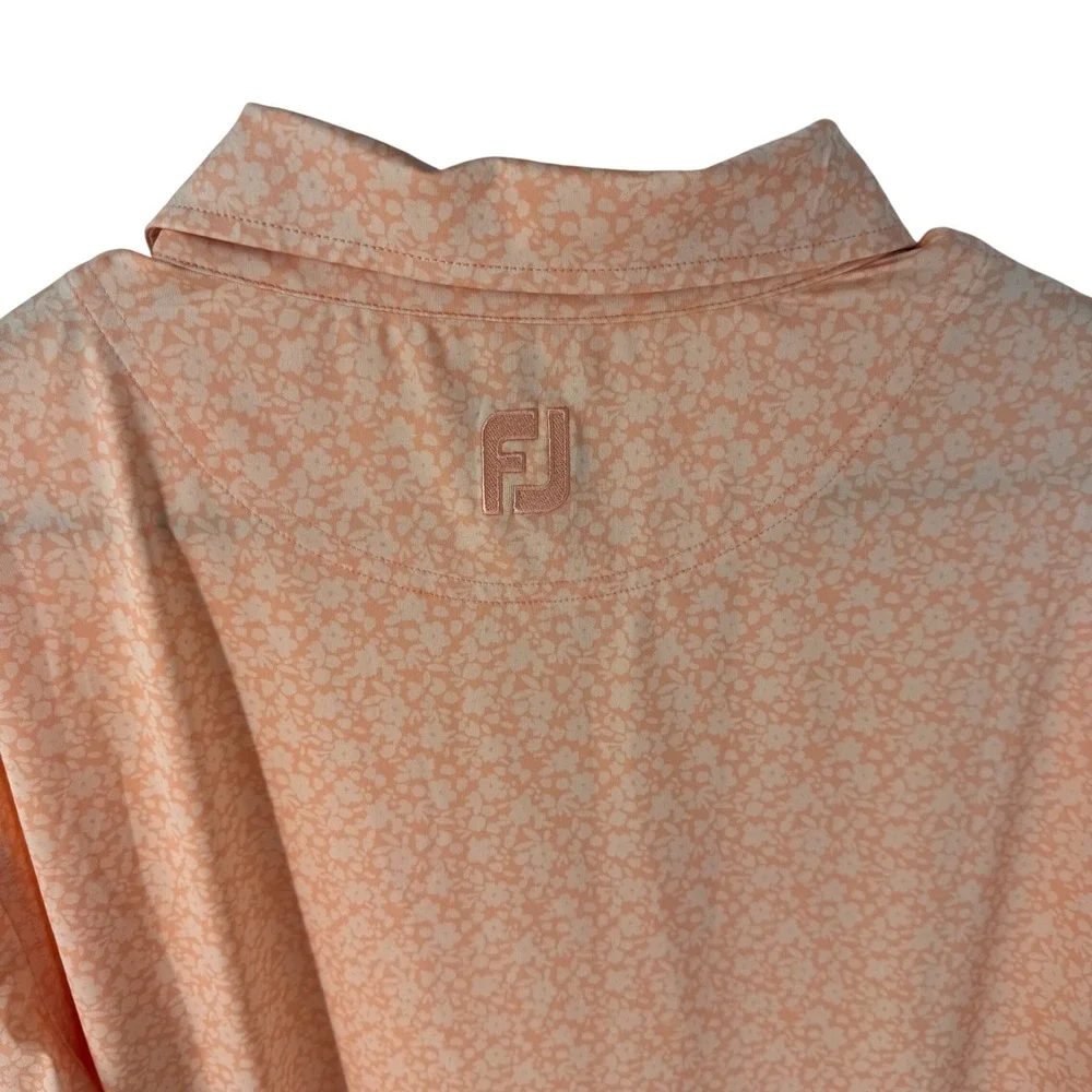 FootJoy‎ Mens Orange Floral Micro Print Performance Golf Polo Shirt Size Medium